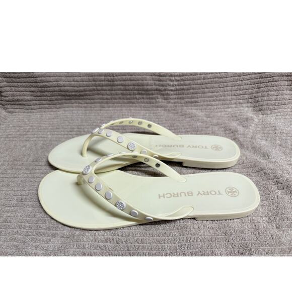 Tory Burch Studded Jelly Thong Cream Size 9 Flip Flop - Picture 3 of 8